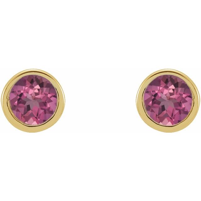 14K Round Natural Pink Tourmaline Micro Bezel-Set Earrings