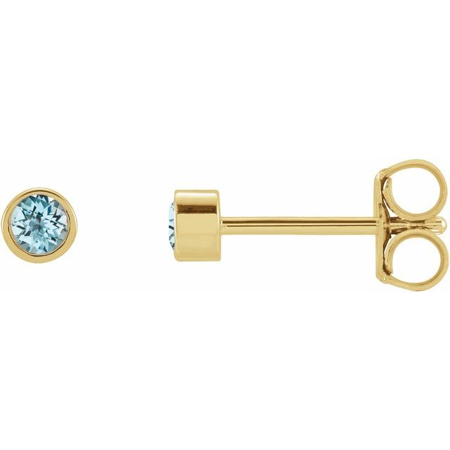 14K Round Natural Sky Blue Topaz Micro Bezel-Set Earrings