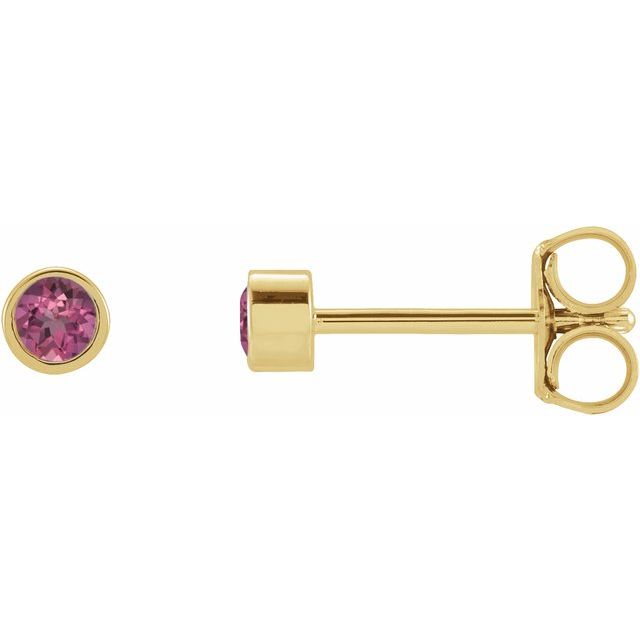 14K Round Natural Pink Tourmaline Micro Bezel-Set Earrings