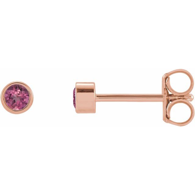 14K Round Natural Pink Tourmaline Micro Bezel-Set Earrings