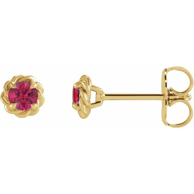 14K Natural Ruby Claw-Prong Rope Earrings