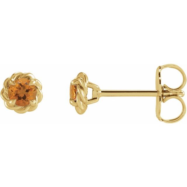 14K Natural Citrine Claw-Prong Rope Earrings