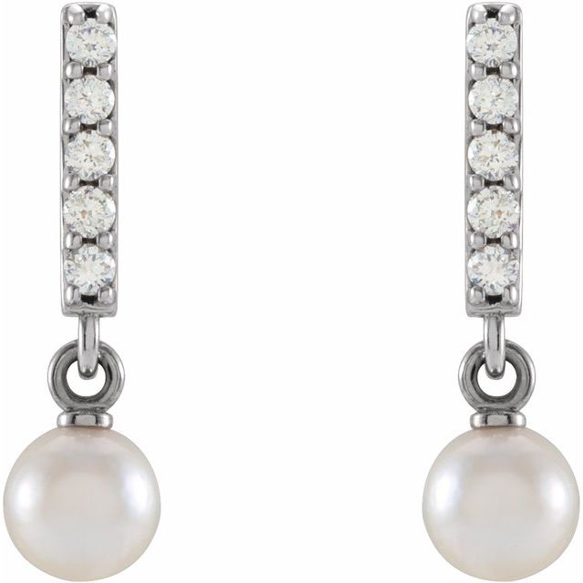 14K Cultured Akoya Pearl & .03 CTW Natural Diamond Bar Earrings