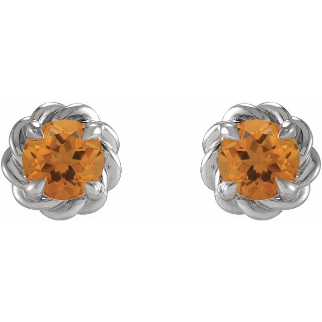 Sterling Silver Natural Citrine Claw-Prong Rope Earrings