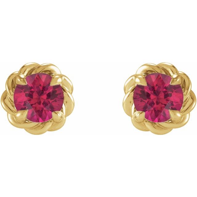 14K Natural Ruby Claw-Prong Rope Earrings
