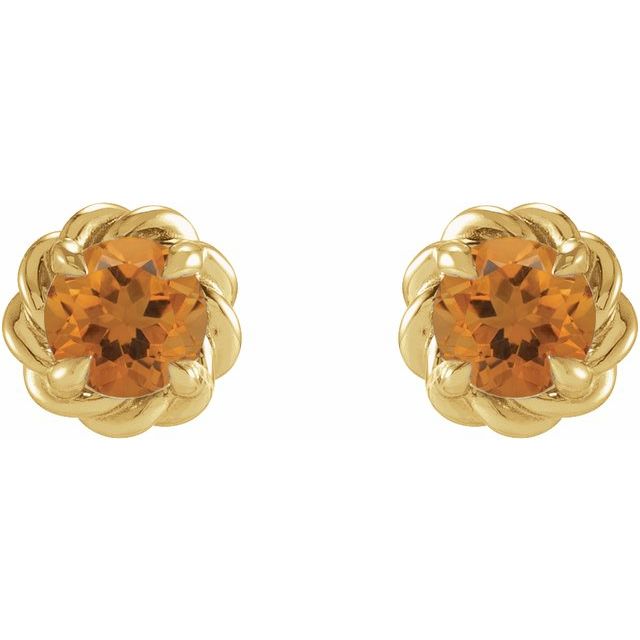 14K Natural Citrine Claw-Prong Rope Earrings