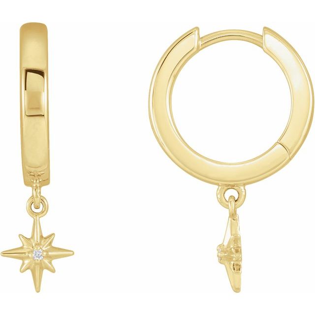 14K .0075 CTW Natural Diamond Star Hinged Hoop Earrings