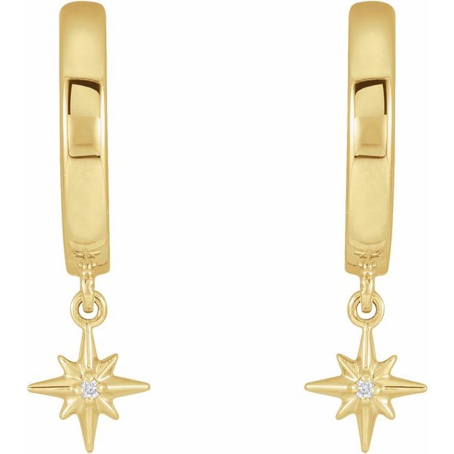 14K .0075 CTW Natural Diamond Star Hinged Hoop Earrings