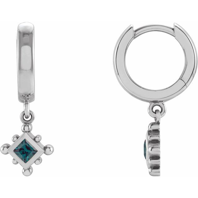 Sterling Silver Lab-Grown Alexandrite Beaded Bezel-Set Hoop Earrings