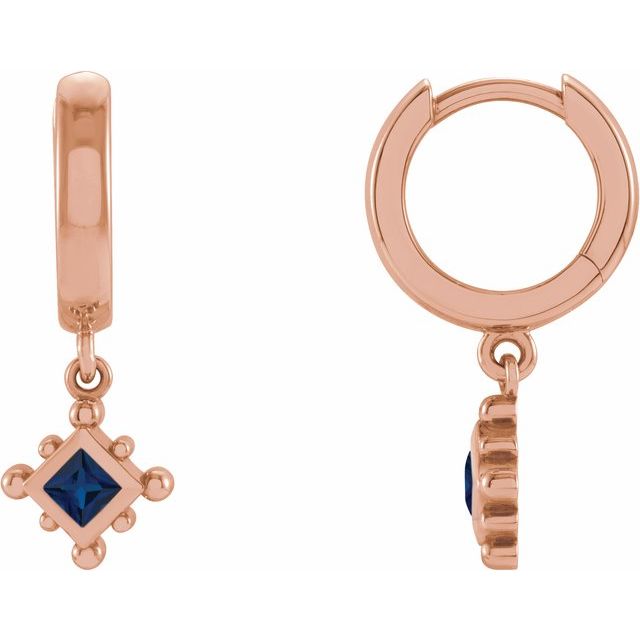 14K Lab-Grown Blue Sapphire Beaded Bezel-Set Hoop Earrings