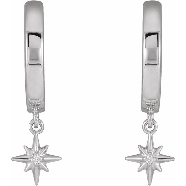 14K .0075 CTW Natural Diamond Star Hinged Hoop Earrings