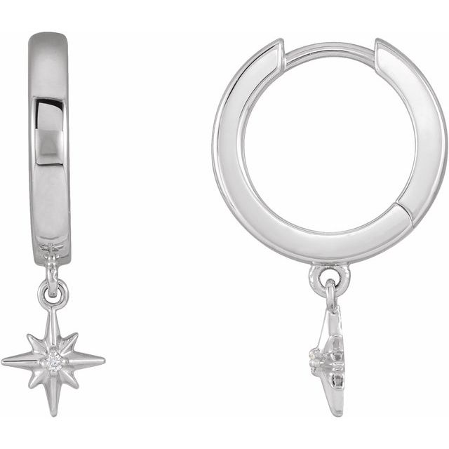 14K .0075 CTW Natural Diamond Star Hinged Hoop Earrings
