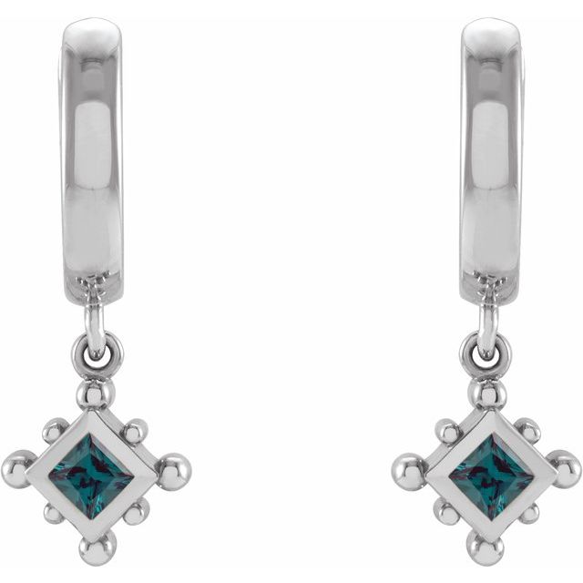 Sterling Silver Lab-Grown Alexandrite Beaded Bezel-Set Hoop Earrings