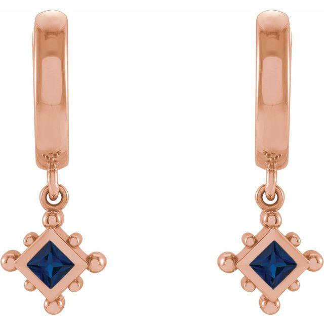 14K Lab-Grown Blue Sapphire Beaded Bezel-Set Hoop Earrings
