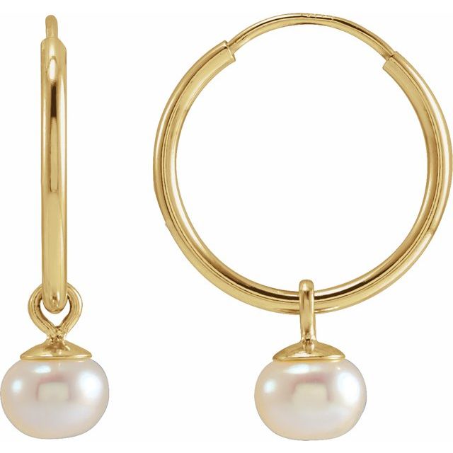 14K Cultured Freshwater Pearl Endless Hoop Earrings