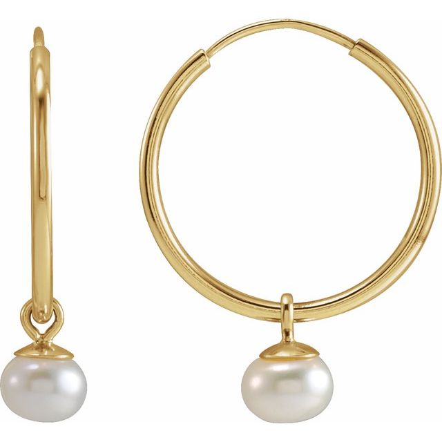 14K Cultured Freshwater Pearl Endless Hoop Earrings