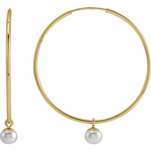 14K Cultured Freshwater Pearl Endless Hoop Earrings