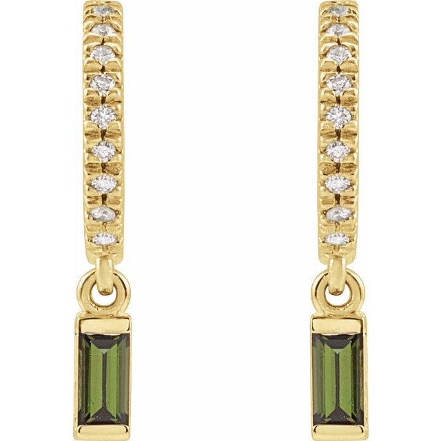 14K Natural Green Tourmaline & .08 CTW Natural Diamond French-Set Hoop Earrings