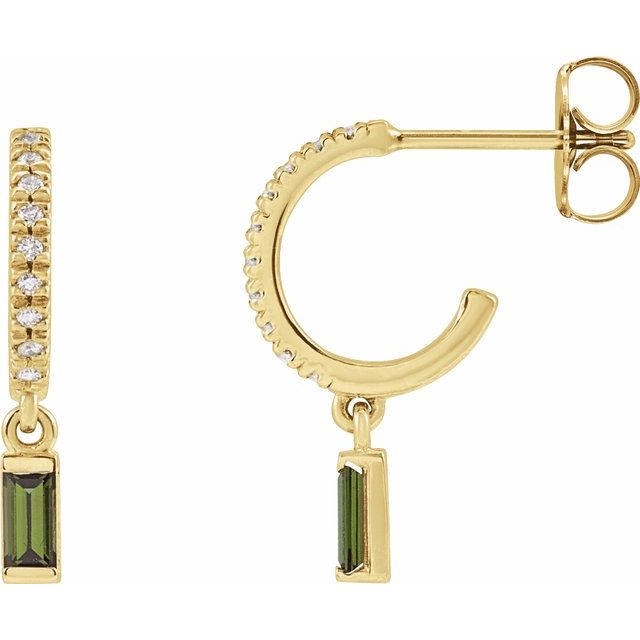 14K Natural Green Tourmaline & .08 CTW Natural Diamond French-Set Hoop Earrings