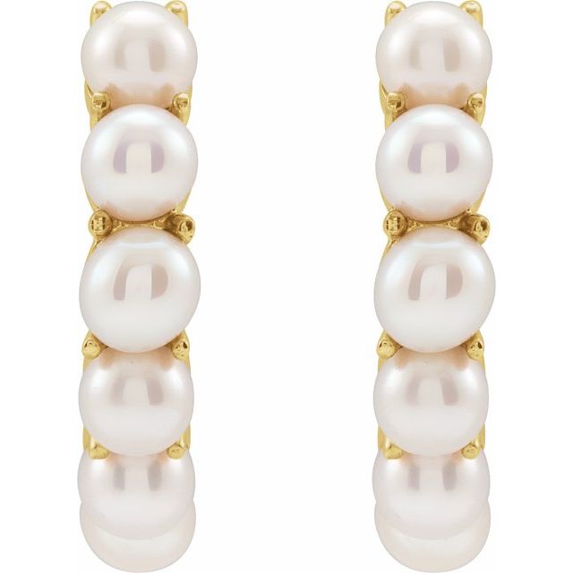 14K Cultured Freshwater Pearl Huggie Hoop Earrings