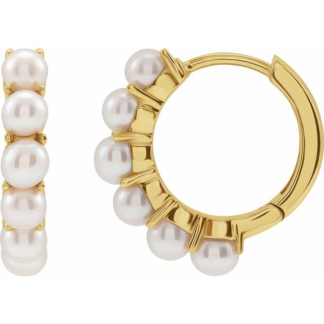 14K Cultured Freshwater Pearl Huggie Hoop Earrings