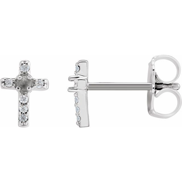 14K Round .03 CTW Natural Diamond Semi-Set Cross Earrings