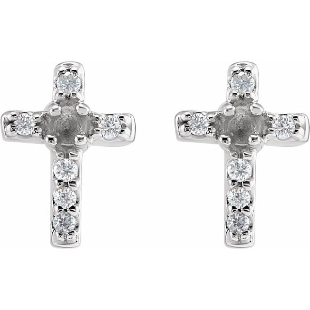 14K Round .03 CTW Natural Diamond Semi-Set Cross Earrings