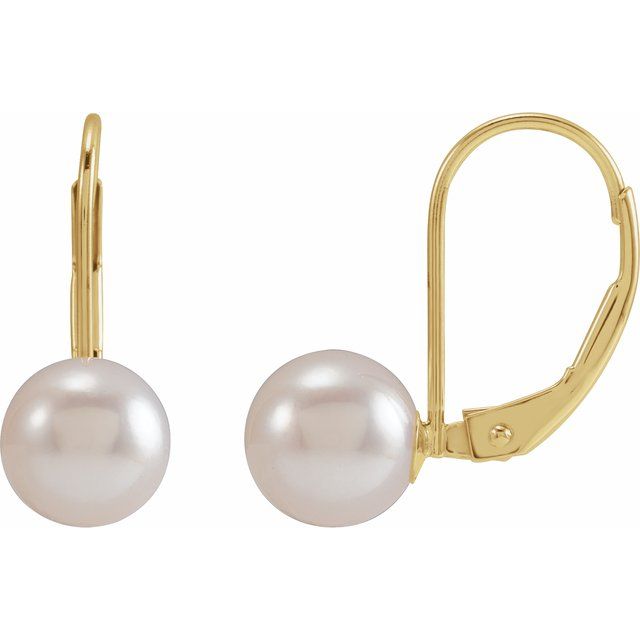 14K Cultured Akoya Pearl Lever Back Earrings