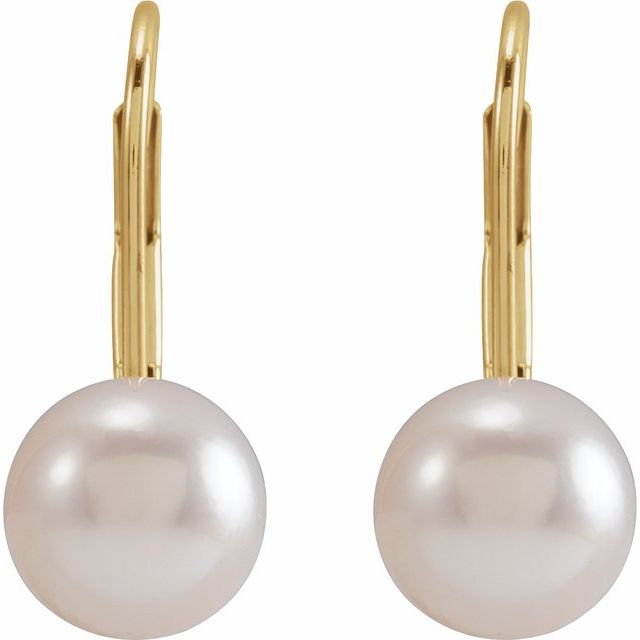 14K Cultured Akoya Pearl Lever Back Earrings