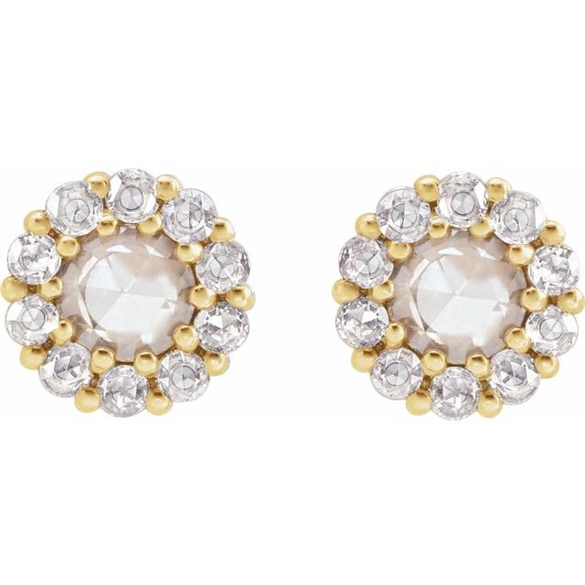 14K 1/2 CTW -Cut Natural Diamond Halo-Style Earrings