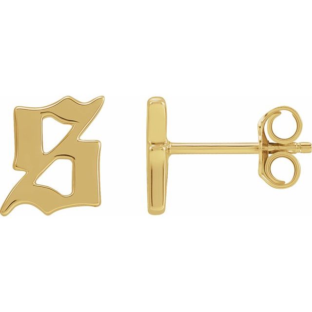 14K Gothic Initial S Earring