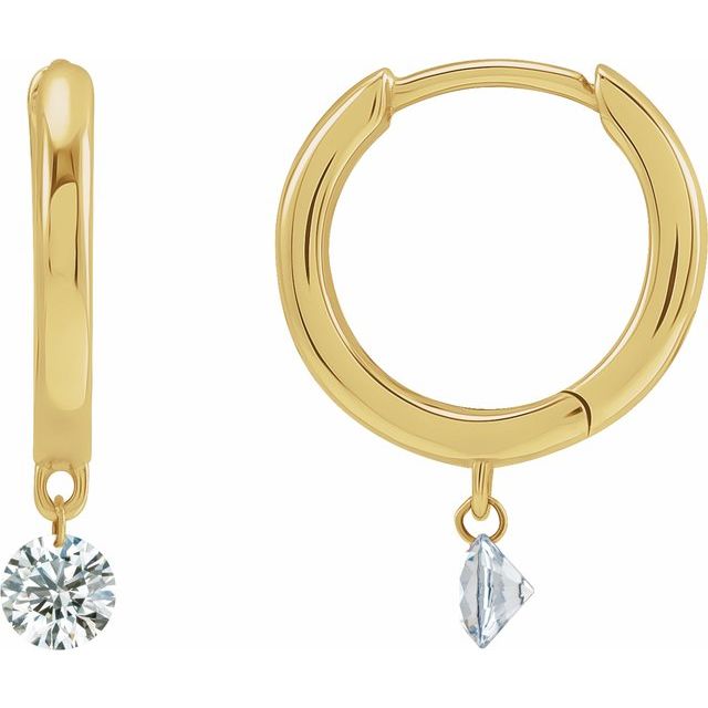 14K 1/3 CTW Drilled Natural Diamond Hinged Hoop Earrings