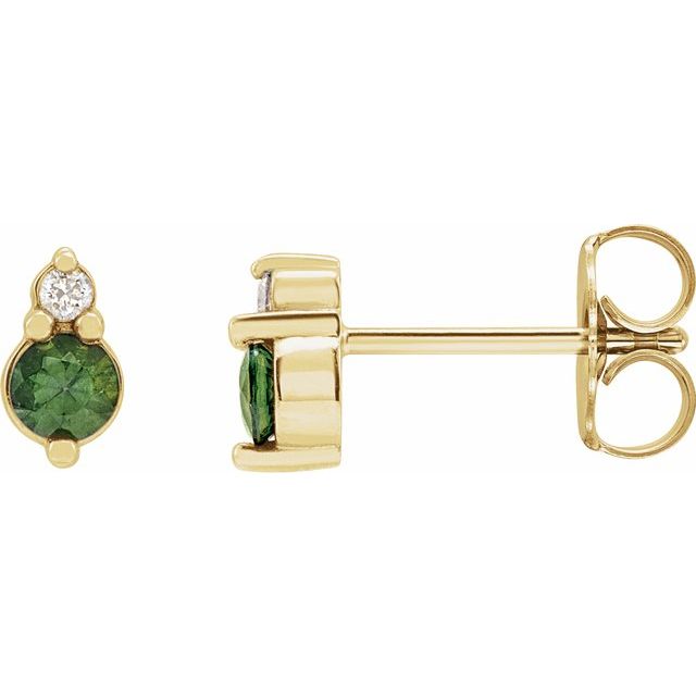 14K Natural Green Sapphire & .03 CTW Natural Diamond Earrings