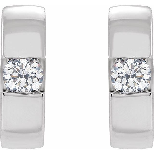 14K 1/8 CTW Natural Diamond Hinged Huggie Hoop Earrings