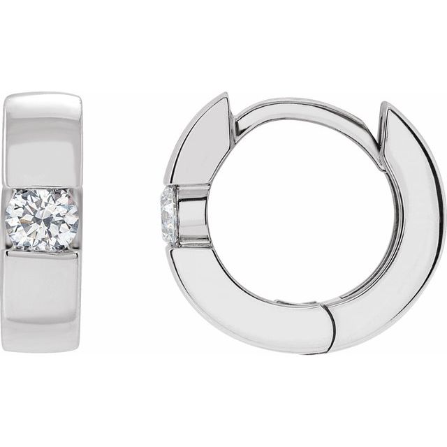 14K 1/8 CTW Natural Diamond Hinged Huggie Hoop Earrings
