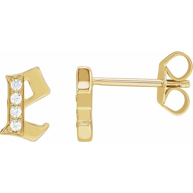 14K .03 CTW Natural Diamond Gothic Initial E Earring