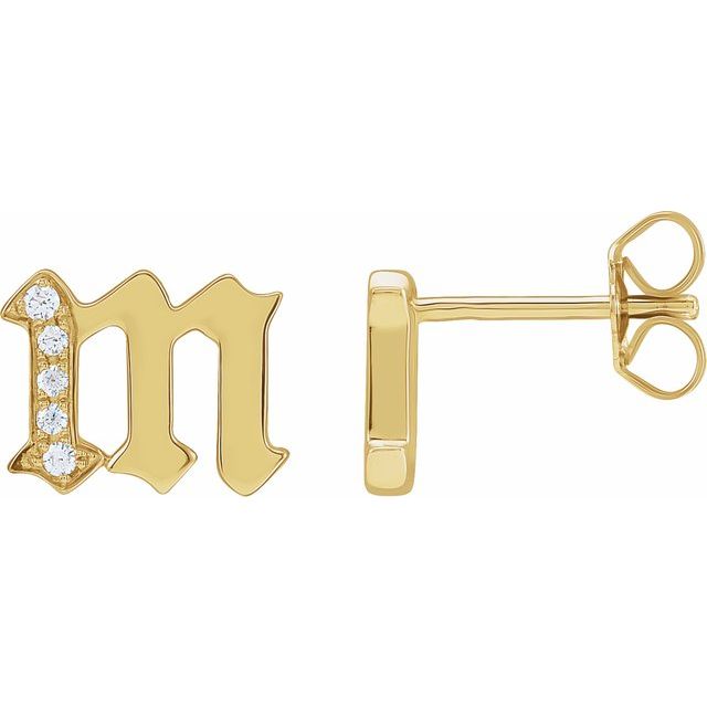 14K .03 CTW Natural Diamond Gothic Initial M Earring