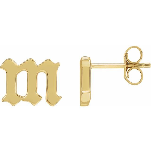 14K Gothic Initial M Earring