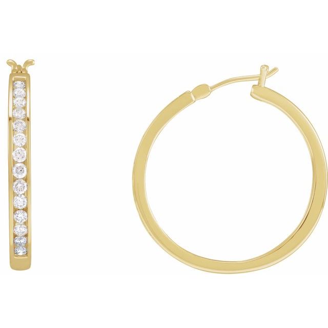 14K 1 CTW Natural Diamond Hoop Earrings