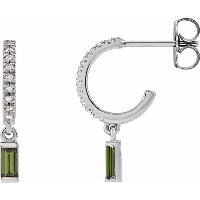 14K Natural Green Tourmaline & .08 CTW Natural Diamond French-Set Hoop Earrings