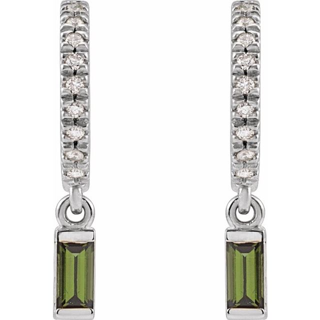 14K Natural Green Tourmaline & .08 CTW Natural Diamond French-Set Hoop Earrings