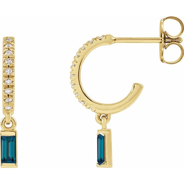 14K Natural London Blue Topaz & .08 CTW Natural Diamond French-Set Hoop Earrings