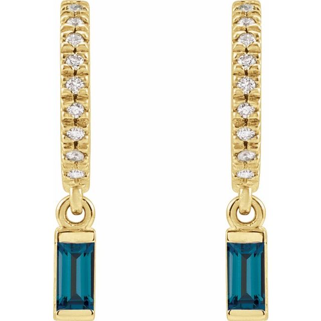 14K Natural London Blue Topaz & .08 CTW Natural Diamond French-Set Hoop Earrings