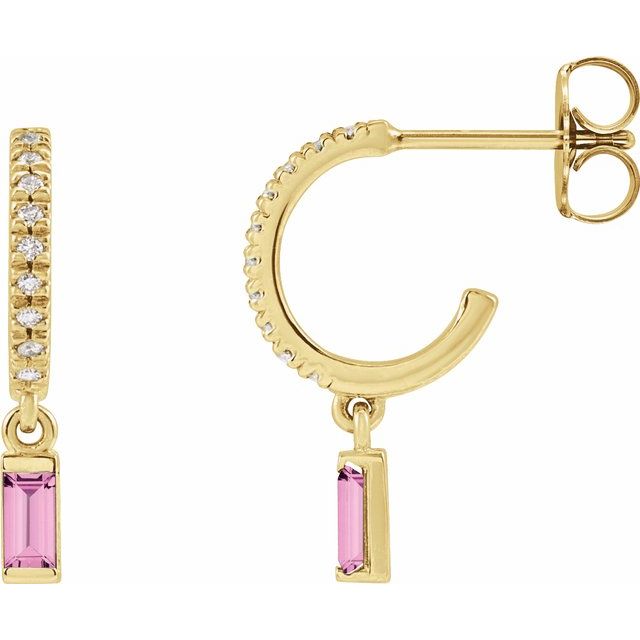 14K Natural Pink Sapphire & .08 CTW Natural Diamond French-Set Hoop Earrings
