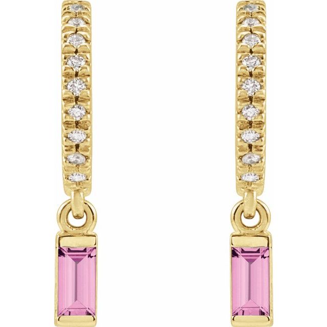 14K Natural Pink Sapphire & .08 CTW Natural Diamond French-Set Hoop Earrings