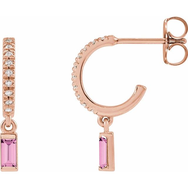 14K Natural Pink Sapphire & .08 CTW Natural Diamond French-Set Hoop Earrings