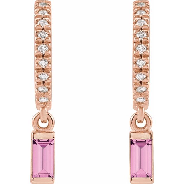 14K Natural Pink Sapphire & .08 CTW Natural Diamond French-Set Hoop Earrings