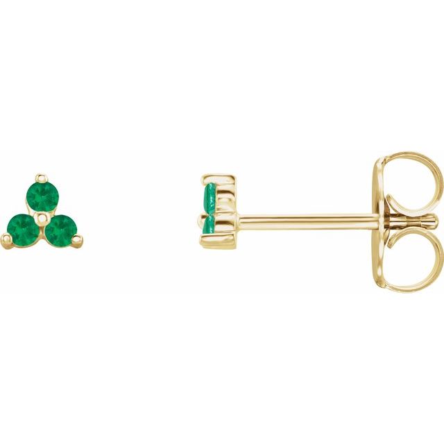 14K Natural Emerald Three Stone Earrings