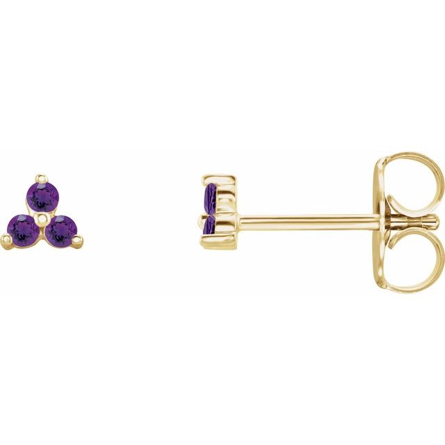 14K Natural Amethyst Three Stone Earrings