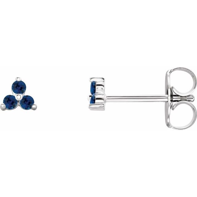 14K Natural Blue Sapphire Three Stone Earrings